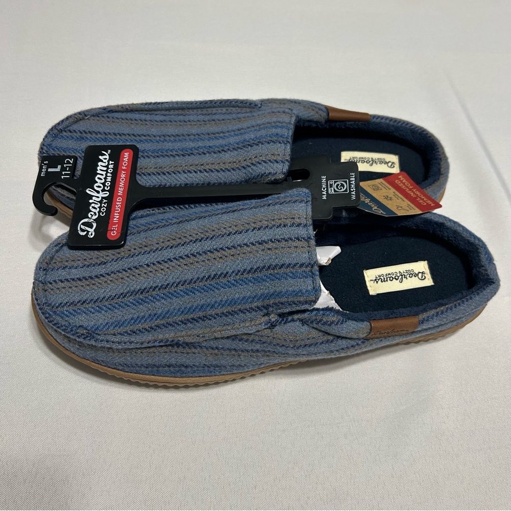 Dearfoams Men’s Memory Foam Blue Strip Comfort  Slippers Size Large 11-12 NWT - Picture 7 of 8